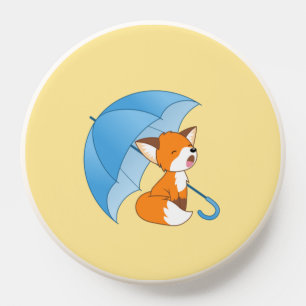 Cute Sleepy Little Fox under Umbrella on Yellow PopSocket