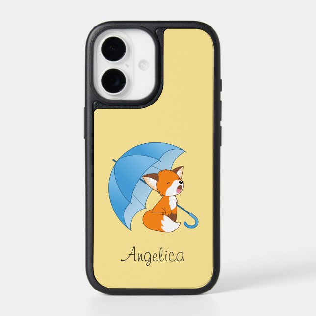 Cute Sleepy Little Fox under Umbrella Otterbox iPhone Case (Back)
