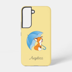 Cute Sleepy Little Fox under Umbrella Samsung Galaxy S22 Case