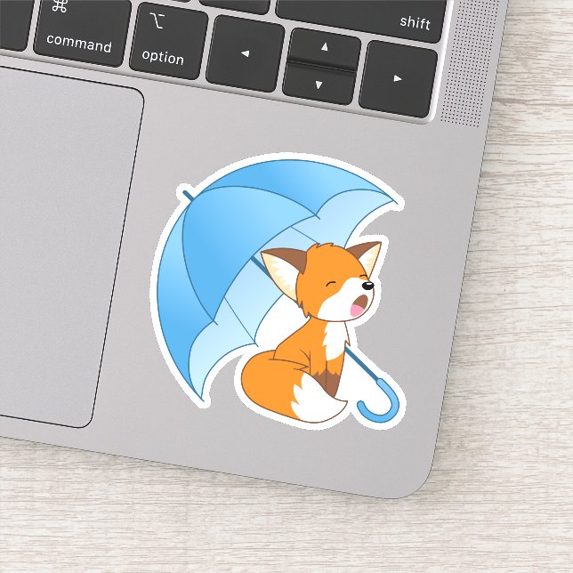 Cute Sleepy Little Fox under Umbrella Sticker (Detail)