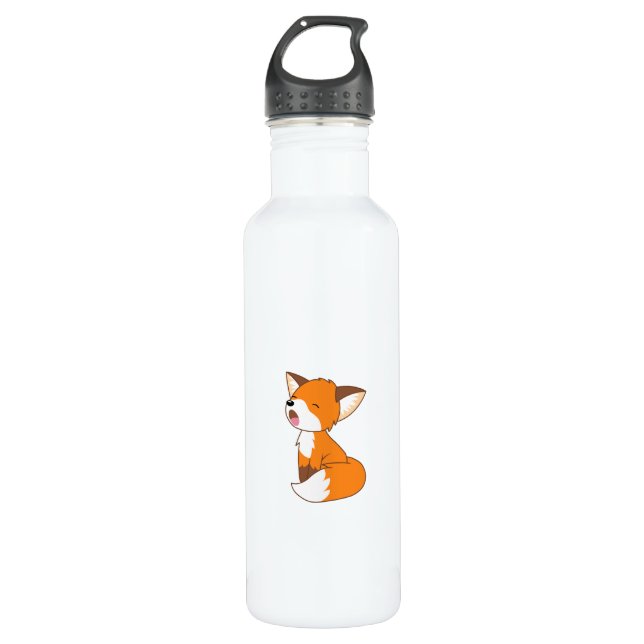Cute Sleepy Little Fox Water Bottle (Front)