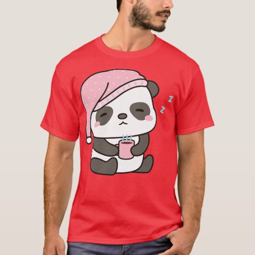 Cute Sleepy Little Panda With Coffee T_Shirt