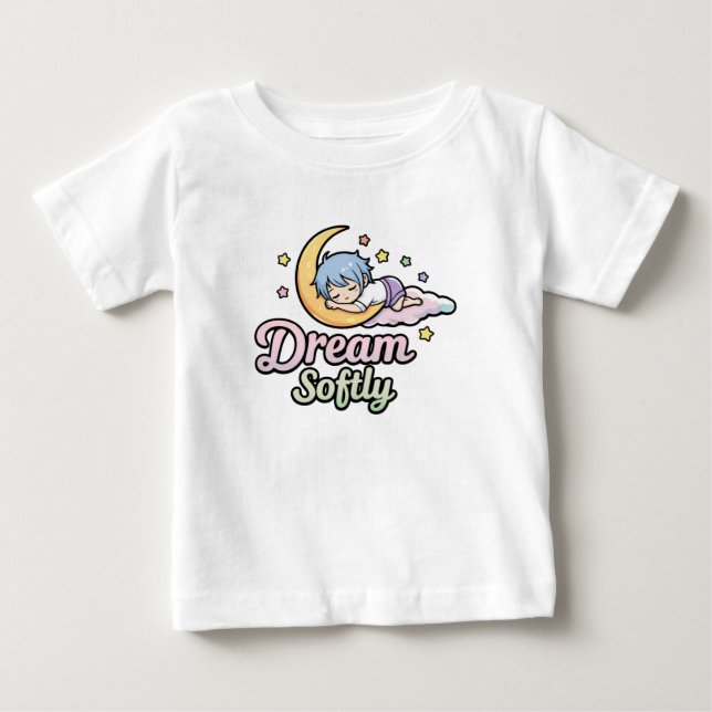 Cute Sleepy Moon Illustration with Quote Baby T-Shirt (Front)