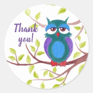 Cute sleepy owl on a tree cartoon Custom text