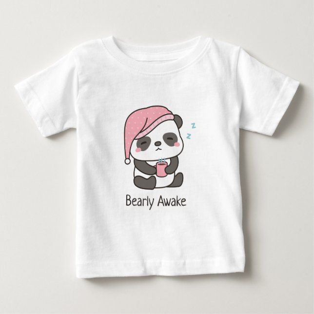 Cute Sleepy Panda Bearly Awake Pun baby T-Shirt (Front)