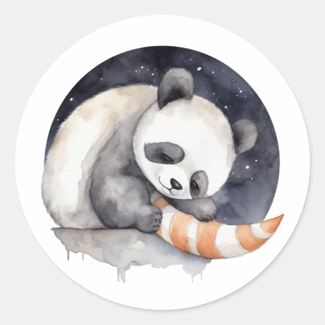 Cute Sleepy Panda Classic Round Sticker (Front)