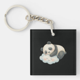 Cute Sleepy Panda on Cloud Watercolor Keychain