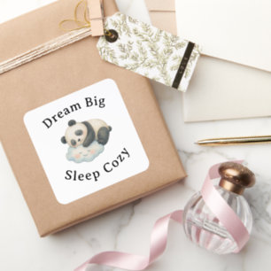 Cute Sleepy Panda on Cloud Watercolor Square Sticker