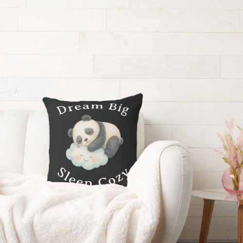 Cute Sleepy Panda on Cloud Watercolor Throw Pillow