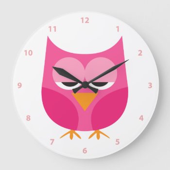 Cute Sleepy Pink Owl With Numbers Large Clock by JK_Graphics at Zazzle