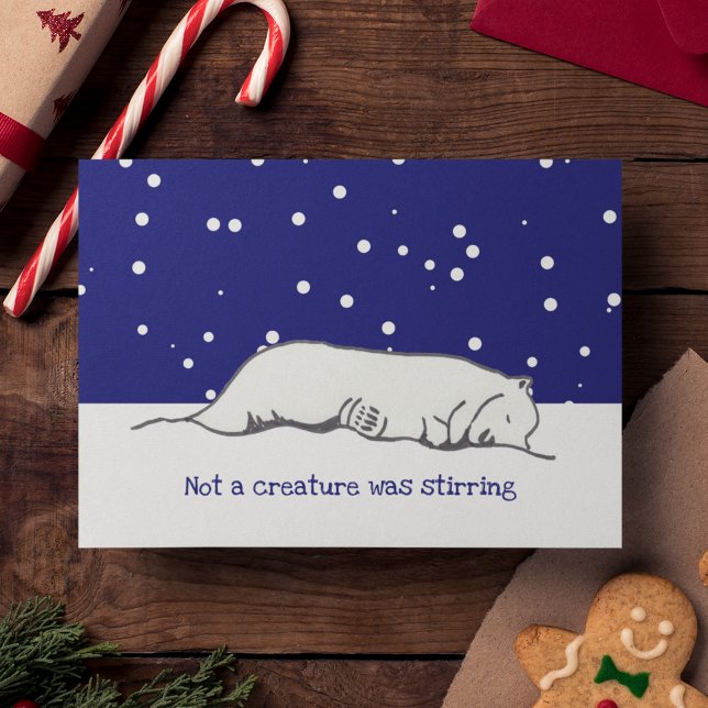 Cute Sleepy Polar Bear Late Christmas Holiday Card (This polar bear Christmas card features my own unique art of a cute bear sleeping in the snow.)