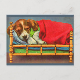 cute sleepy puppy postcard