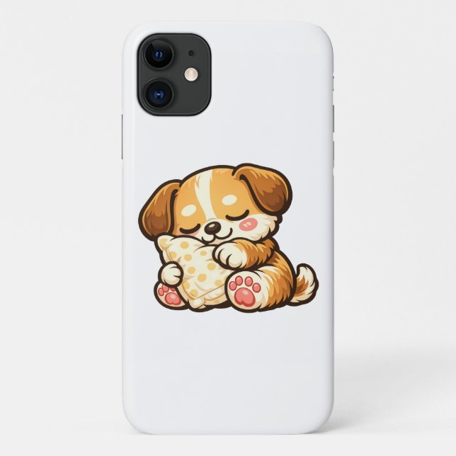 Cute Sleepy Puppy with Pillow Case-Mate iPhone Case (Back)