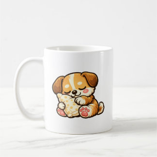 Cute Sleepy Puppy with Pillow Coffee Mug