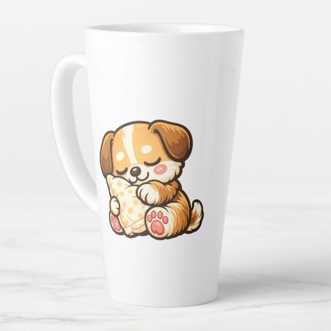 Cute Sleepy Puppy with Pillow Latte Mug (Left Angle)
