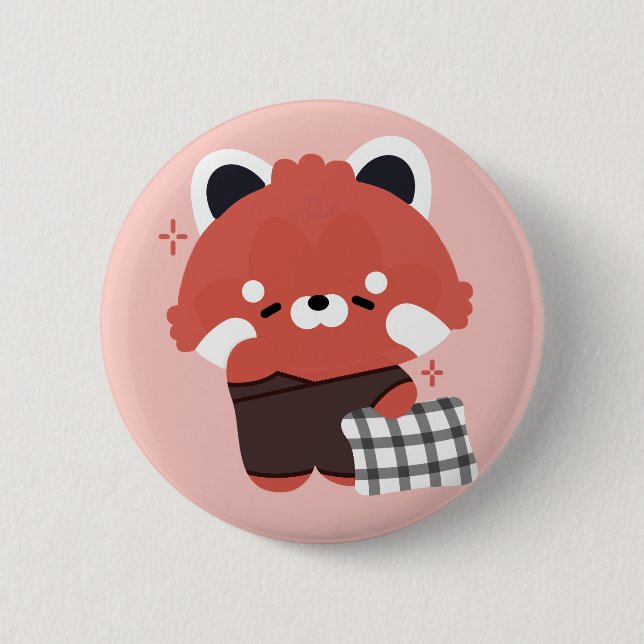 Cute Sleepy Red Panda Button (Front)