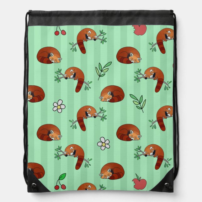 Cute Sleepy Red Panda Pattern Drawstring Bag (Front)
