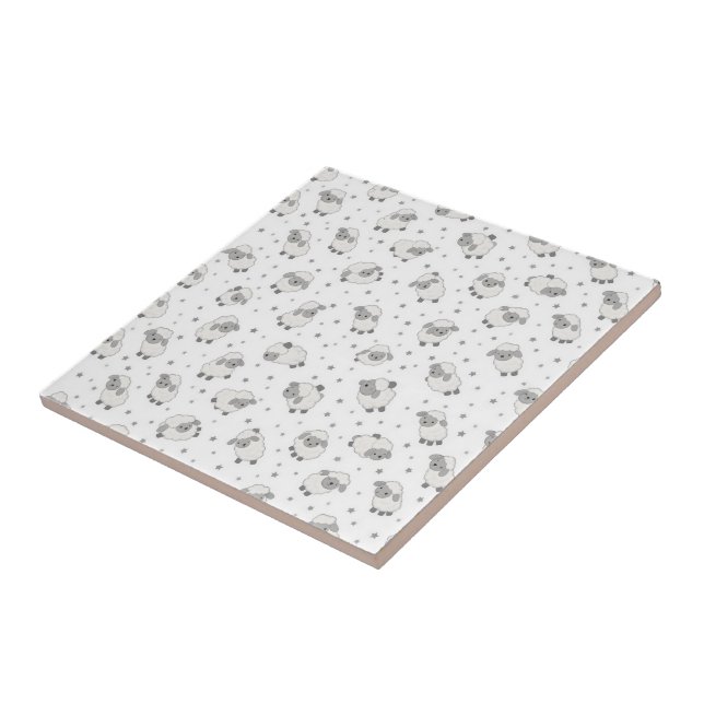 Cute Sleepy Sheep and Stars Pattern Ceramic Tile (Side)