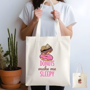 Cute Sleepy Sloth Resting on Pink Sprinkle Donuts Tote Bag