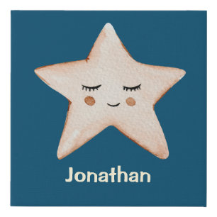 Cute Sleepy Star Blue Rustic Star Nursery Decor Faux Canvas Print