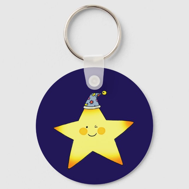 Cute Sleepy Star Cartoon Illustration Keychain (Front)