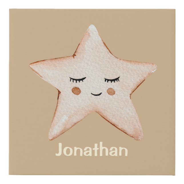 Cute Sleepy Star Nursery Baby Neutral Faux Canvas Print (Front)