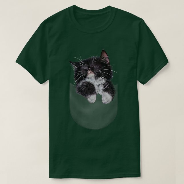 Cute Sleepy Tabby Kitten in Pocket, Cat T-Shirt (Design Front)