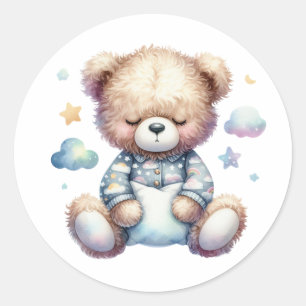 cute sleepy teddy bear classic round sticker