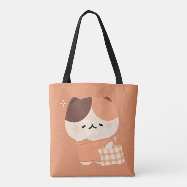 Cute Sleepy Tortie Cat  Tote Bag (Back)
