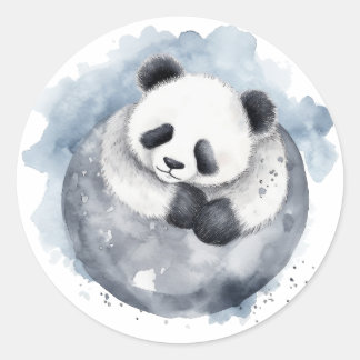 Cute Sleepy Watercolor Panda Classic Round Sticker