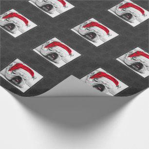 Cute Sleepy White Bulldog in a Santa Hat Wrapping Paper