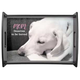 Cute Sleepy White Labrador Retriever Mix Dog Mom  Serving Tray