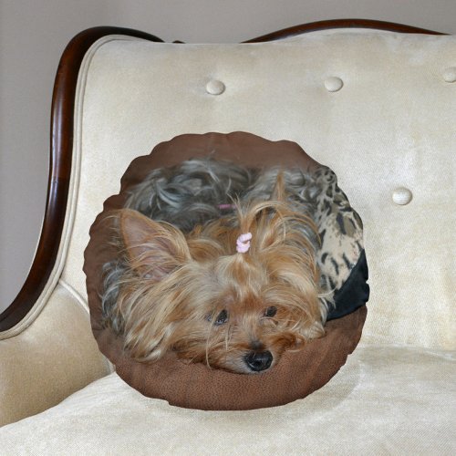 Cute Sleepy Yorkshire Terrier Yorkie Puppy  Round Pillow