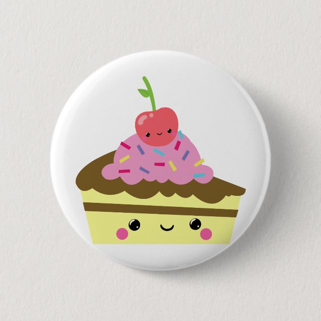 Cute Slice of Kawaii Ice Cream Cake Button (Front)