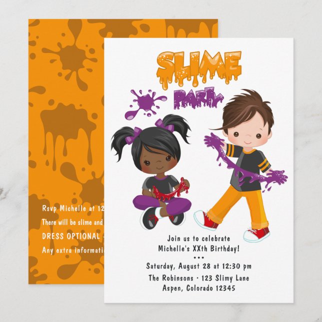 Cute Slime Party Birthday Invitation (Front/Back)