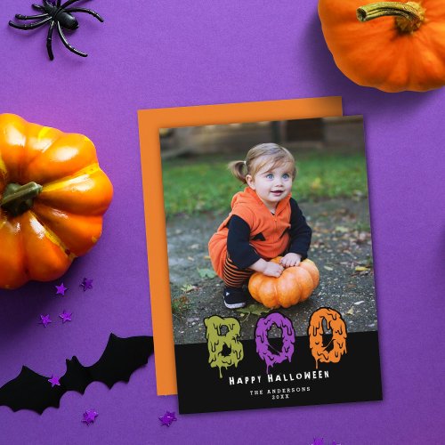 Cute Slimy Boo Halloween Photo Holiday Card