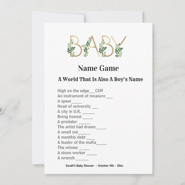 Cute Slogan Baby Shower Guessing Game Invitation (Front)