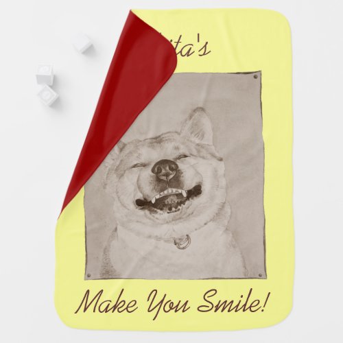 cute slogan with funny akita smiling dog swaddle blanket