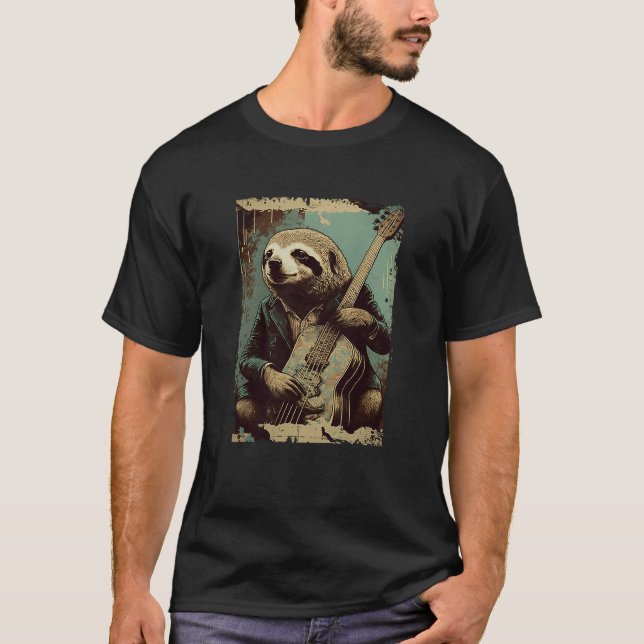 Cute slot playing on guitar retro music  guitarist T-Shirt (Front)
