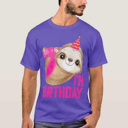 Cute Sloth 7th Birthday 7 Year Old Animal Lover Bd T_Shirt