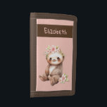 Cute sloth add name floral kids trifold wallet<br><div class="desc">Looking for a fun and practical wallet for your little one? This adorable tri-fold nylon wallet features a cute sloth surrounded by flowers in delightful pink and brown tones. It's not just charming—it's customizable! Add your child's name for a personal touch. Perfect for kids who love to carry their pocket...</div>