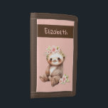 Cute sloth add name floral kids trifold wallet<br><div class="desc">Looking for a fun and practical wallet for your little one? This adorable tri-fold nylon wallet features a cute sloth surrounded by flowers in delightful pink and brown tones. It's not just charming—it's customizable! Add your child's name for a personal touch. Perfect for kids who love to carry their pocket...</div>