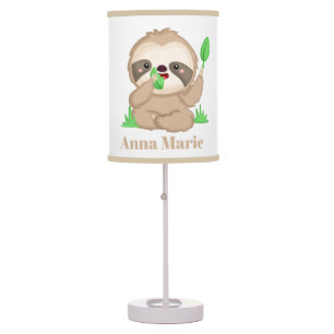 Cute sloth add name girls room decor desk lamp