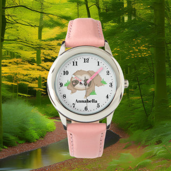 Cute Sloth Add Name Girls Watch by DoodlesGifts at Zazzle