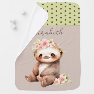 Cute sloth add name polka dots green