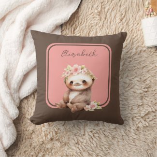 Cute sloth add name polka dots pink