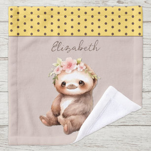 Cute sloth add name polka dots yellow wash cloth