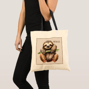 Cute sloth add name  tote bag