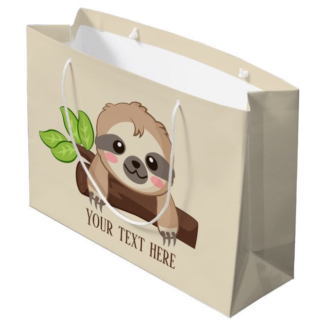 cute sloth add text party large gift bag (Back Angled)