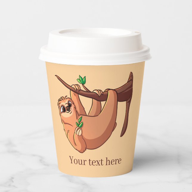 cute sloth add text party paper cups (Front)
